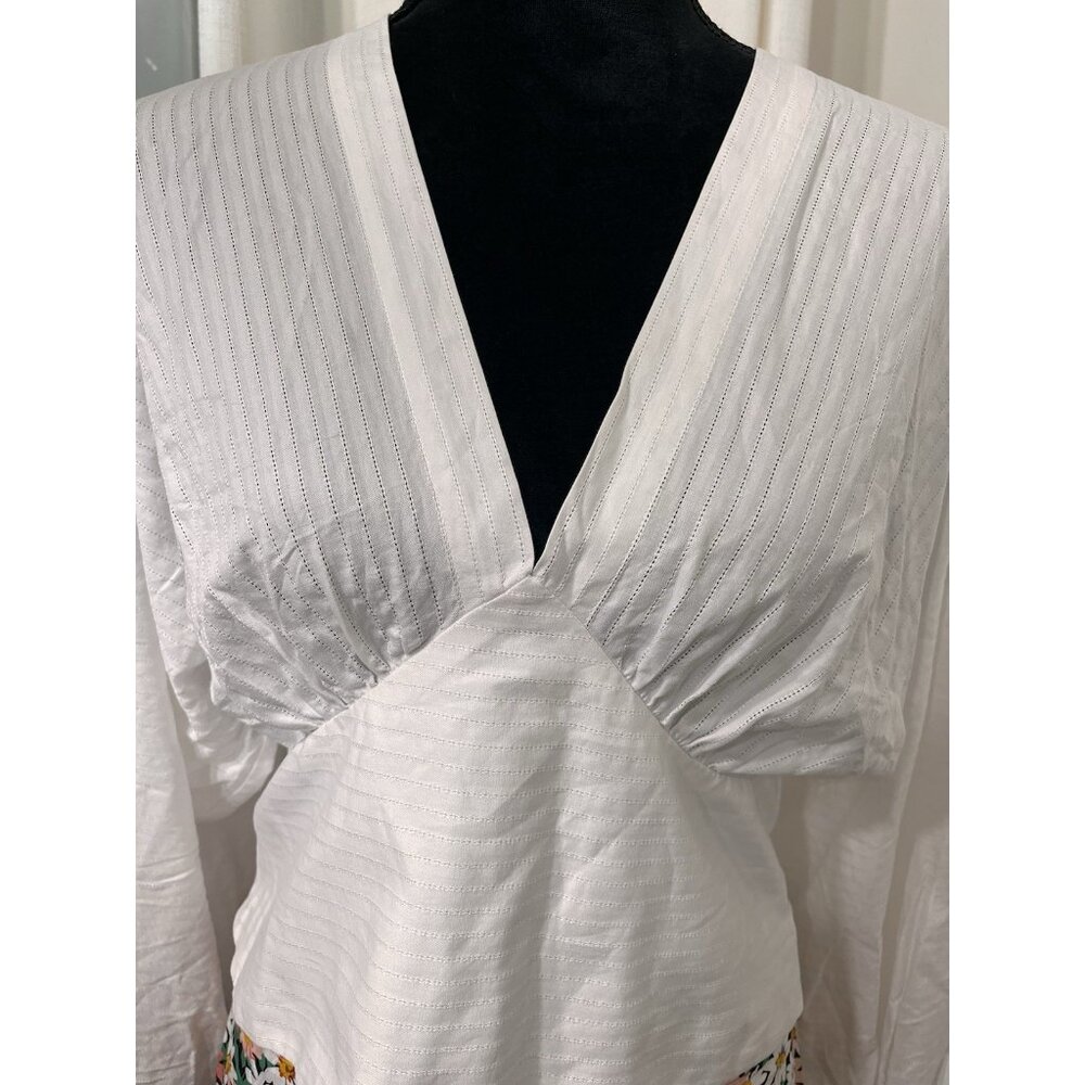 Banana Republic Puff Sleeve Crop Blouse Cotton Womens White Size 10 - Picture 4 of 7